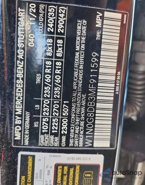 2021 Mercedes-Benz Glc 300 from USA, damaged, VIN W1N0G8DB3MF911599